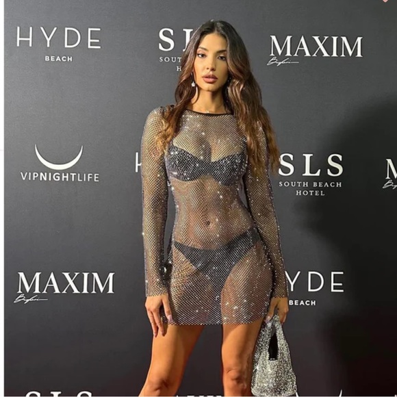 Brand new and never worn BLACK AND SILVER EMBELLISHED FISHNET KNIT dress - Picture 2 of 6